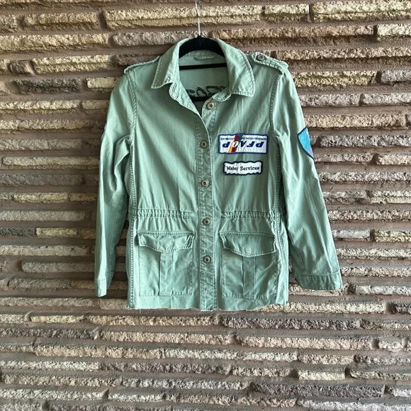 Zara Matcha Green Military Inspired Patch Detail Jacket Small - Picture 12 of 13